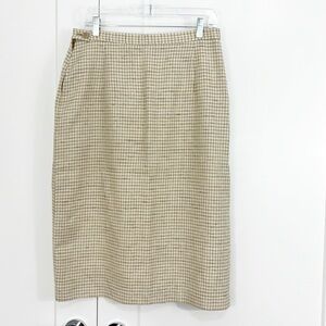 Vintage 90s Size 44 EU Large Cream, Brown Plaid Wool Blend Pencil Skirt